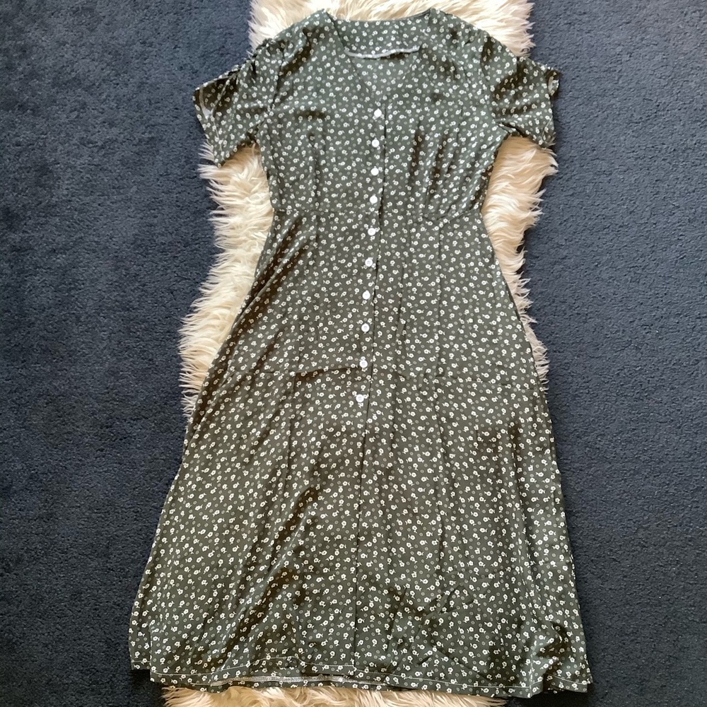 Shein retro green dainty floral print dress S/m